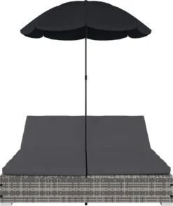 Prolenta Premium - Loungebed Met Parasol Poly Rattan Grijs -Fijne Tuinmeubelwinkel 1011x1200