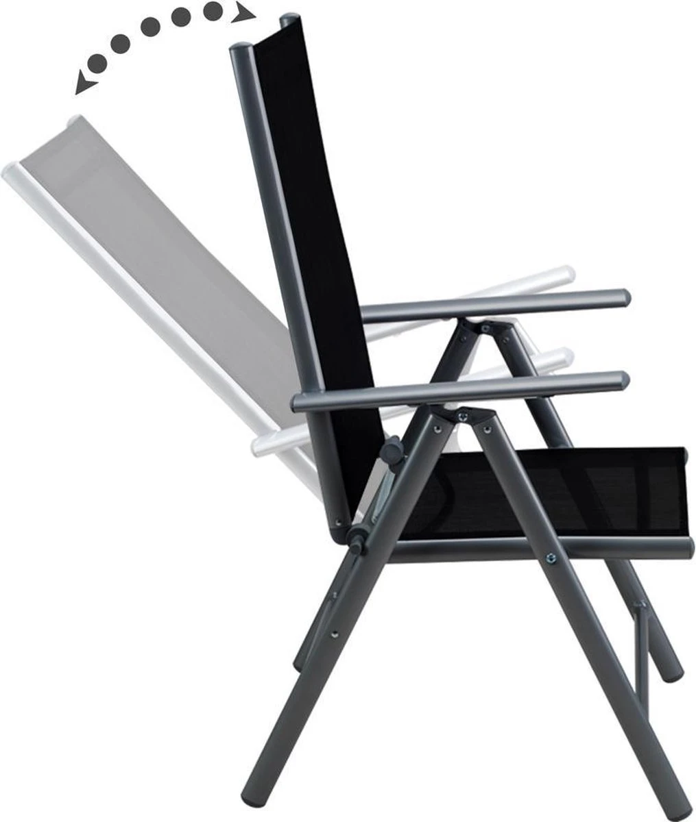 Tuinset 4 + 1 Klapstoelen Tuintafel – Aluminium 80x80cm - Grijs 9 Tuinset 4 + 1 Klapstoelen Tuintafel – Aluminium 80x80cm - Grijs - Afbeelding 9