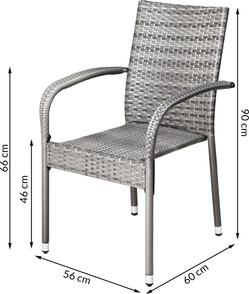 Casaria Polyrattan Tuinstoelen – 4 Stuks Stapelbaar – Grijs 7 Casaria Polyrattan Tuinstoelen – 4 Stuks Stapelbaar – Grijs - Afbeelding 7