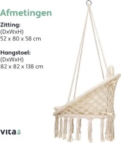 Vita5 Macramé Hangstoel - Voor Binnen En Buiten - Zonder Standaard - Incl. Kussen, Boekenvak En Beschermhoes - Tot 150kg - Beige 20 Vita5 Macramé Hangstoel - Voor Binnen En Buiten - Zonder Standaard - Incl. Kussen, Boekenvak En Beschermhoes - Tot 150kg - Beige -Fijne Tuinmeubelwinkel 1020x1200