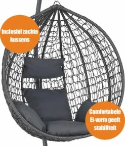 Bircim Hangstoel Ei/Egg-Vorm Met Dikke Kussens - Voor Binnen En Buiten - Incl. Standaard, Onderstel & Kussens - Antraciet 9 Bircim Hangstoel Ei/Egg-Vorm Met Dikke Kussens - Voor Binnen En Buiten - Incl. Standaard, Onderstel & Kussens - Antraciet -Fijne Tuinmeubelwinkel 1027x1200