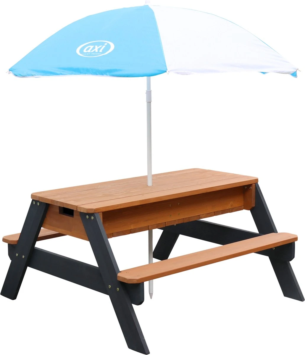 AXI Nick Zand & Water Picknicktafel In Antraciet/Bruin - Parasol Blauw/Wit - Picknick Tafel Voor Kinderen Van Hout 8 AXI Nick Zand & Water Picknicktafel In Antraciet/Bruin - Parasol Blauw/Wit - Picknick Tafel Voor Kinderen Van Hout - Afbeelding 8