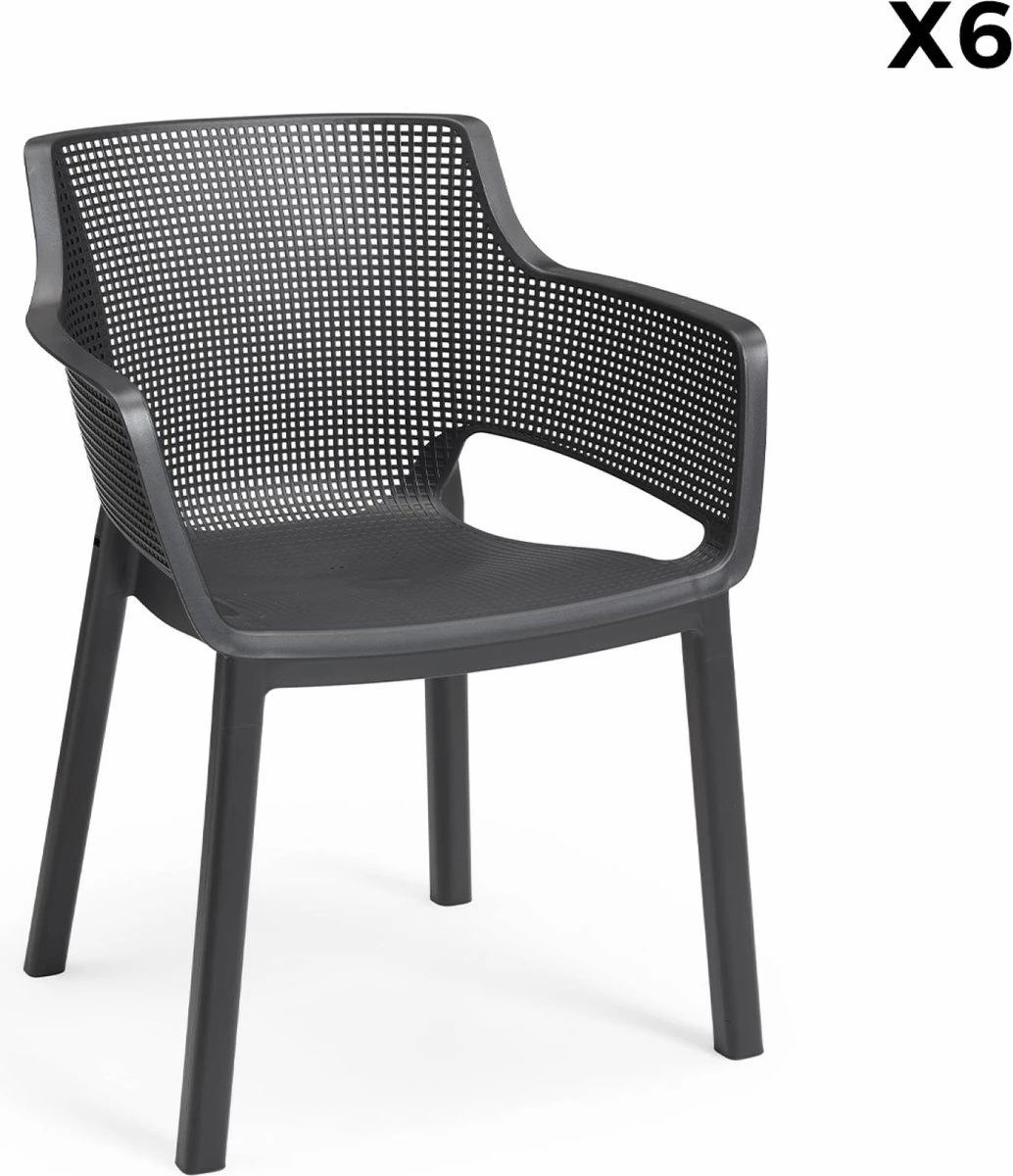 Alice's Garden Tuinset Julie/Elisa - 147x90x74cm - 6 Stoelen - Kunsthars - Grafietkleur 2 Alice's Garden Tuinset Julie/Elisa - 147x90x74cm - 6 Stoelen - Kunsthars - Grafietkleur - Afbeelding 2