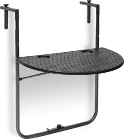 Relaxdays Balkontafel Inklapbaar, Balkon Tafel Rotan, Hangtafel Reling - Zwart