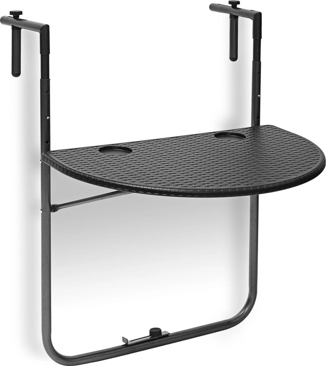 Relaxdays Balkontafel Inklapbaar, Balkon Tafel Rotan, Hangtafel Reling - Zwart 1 Relaxdays Balkontafel Inklapbaar, Balkon Tafel Rotan, Hangtafel Reling - Zwart
