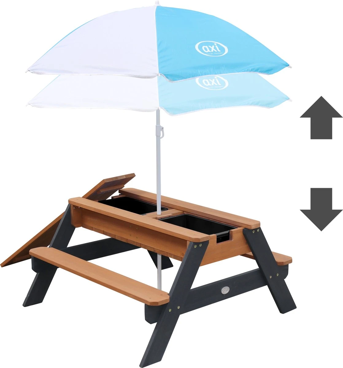 AXI Nick Zand & Water Picknicktafel In Antraciet/Bruin - Parasol Blauw/Wit - Picknick Tafel Voor Kinderen Van Hout 2 AXI Nick Zand & Water Picknicktafel In Antraciet/Bruin - Parasol Blauw/Wit - Picknick Tafel Voor Kinderen Van Hout - Afbeelding 2