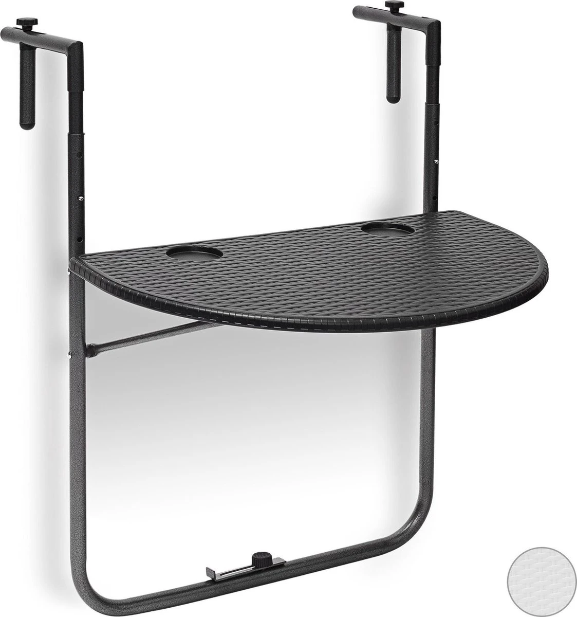 Relaxdays Balkontafel Inklapbaar, Balkon Tafel Rotan, Hangtafel Reling - Zwart 15 Relaxdays Balkontafel Inklapbaar, Balkon Tafel Rotan, Hangtafel Reling - Zwart - Afbeelding 15