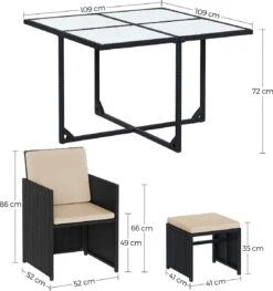 Tuinmeubelset - Tuinset 4 6 8 Persoons - Eettafel En Stoelen - Set Van 9 - Terras - Tuintafel - Salontafel Met Glazen Oppervlak - Zwart Beige -Fijne Tuinmeubelwinkel 1127x1200 2
