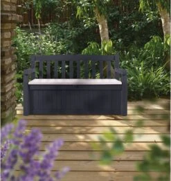 Keter Eden Garden Bench Opbergbank - 265L - 140x60x84cm - Zwart/Grijs -Fijne Tuinmeubelwinkel 1132x1200