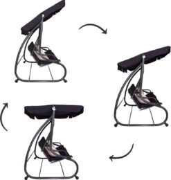 Springos Schommelbank | Linda-Schommel | 3-zits | Waterafstotend | Inclusief 2 Kussens | Verstelbare Luifel | 162 X 200 X 120 Cm | Zwart -Fijne Tuinmeubelwinkel 1139x1200