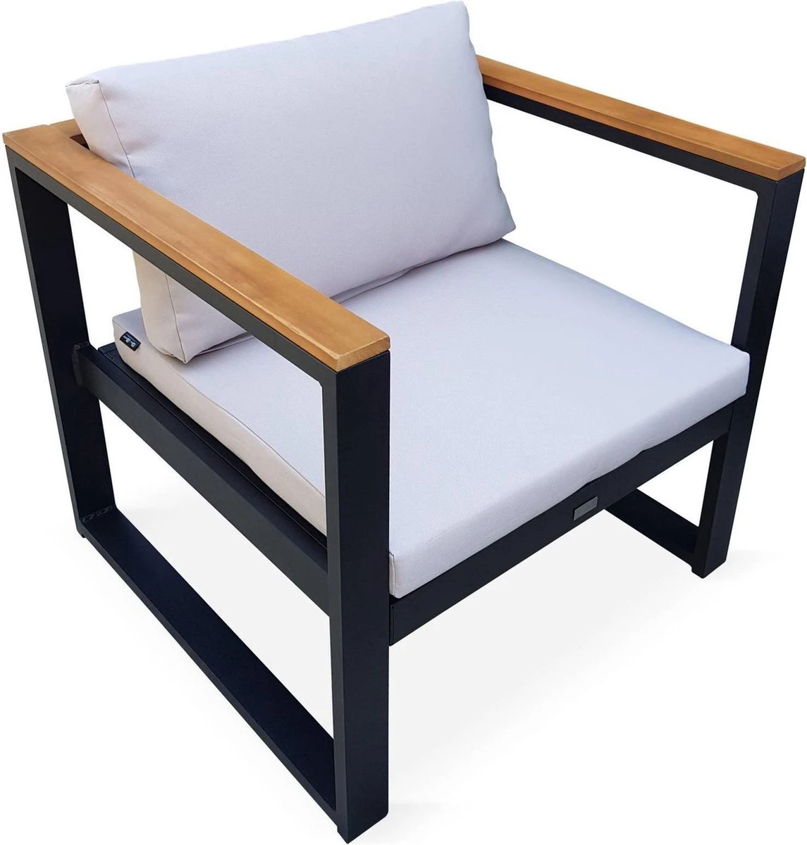 Loungeset 5 Plaatsen Van Aluminium En Eucalyptus – NAZCA – Antraciet Structuur, Lichtgrijs Kussens 4 Loungeset 5 Plaatsen Van Aluminium En Eucalyptus – NAZCA – Antraciet Structuur, Lichtgrijs Kussens - Afbeelding 4