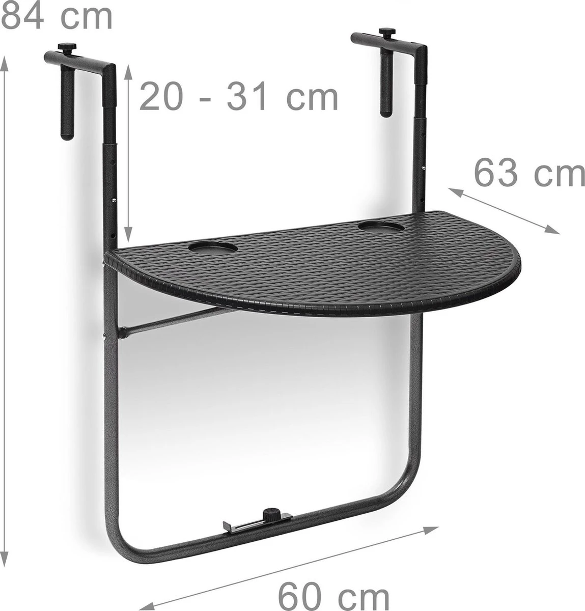 Relaxdays Balkontafel Inklapbaar, Balkon Tafel Rotan, Hangtafel Reling - Zwart 5 Relaxdays Balkontafel Inklapbaar, Balkon Tafel Rotan, Hangtafel Reling - Zwart - Afbeelding 5