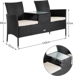 Casaria Polyrattan Tuinbank - Incl. Kussen - 143x55x88 Cm Zwart 12 Casaria Polyrattan Tuinbank - Incl. Kussen - 143x55x88 Cm Zwart -Fijne Tuinmeubelwinkel 1150x1200 1