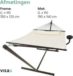 Vita5 Hangmat Met Standaard En Spreidstok – 2 Persoons – Incl. Bekerhouder - Afneembaar Kussen – Uv-bestendig – Beige 20 Vita5 Hangmat Met Standaard En Spreidstok – 2 Persoons – Incl. Bekerhouder - Afneembaar Kussen – Uv-bestendig – Beige -Fijne Tuinmeubelwinkel 1152x1200