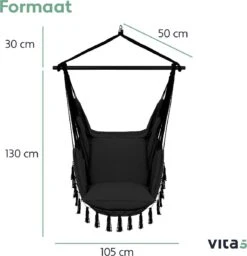 Vita5 XXL Hangstoel - Binnen&Buiten Hangnest - Incl. 2 Kussens En Boekenvak - Volwassenen&Kinderen - Hangmatstoel Tot 225kg - Zwart 16 Vita5 XXL Hangstoel - Binnen&Buiten Hangnest - Incl. 2 Kussens En Boekenvak - Volwassenen&Kinderen - Hangmatstoel Tot 225kg - Zwart -Fijne Tuinmeubelwinkel 1159x1200 4