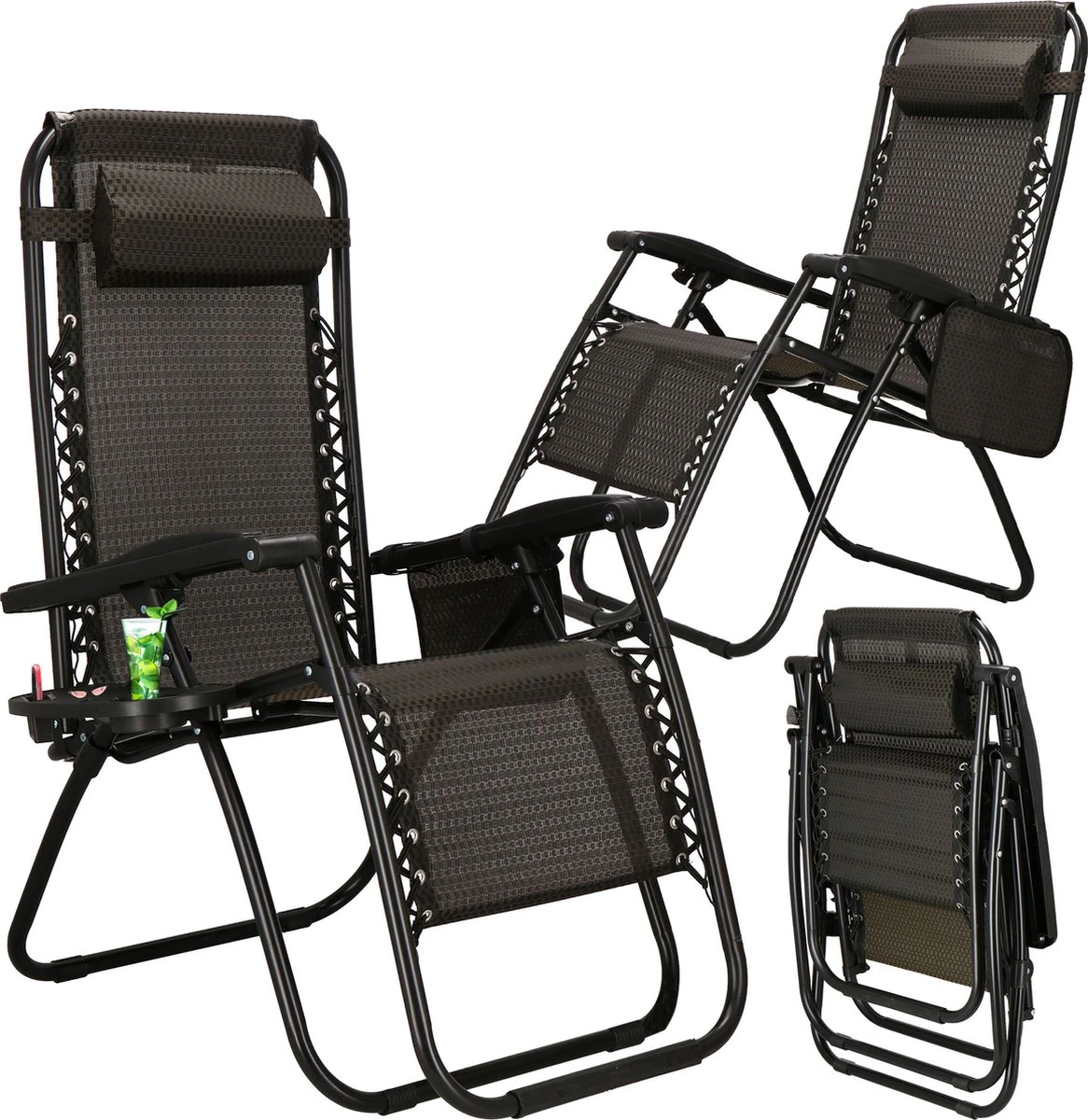 Springos Tuinstoel | Ligstoel | Opvouwbaar | Verstelbaar | Ergonomische Hoofdsteun | Bruin / Zwart 4 Springos Tuinstoel | Ligstoel | Opvouwbaar | Verstelbaar | Ergonomische Hoofdsteun | Bruin / Zwart - Afbeelding 4