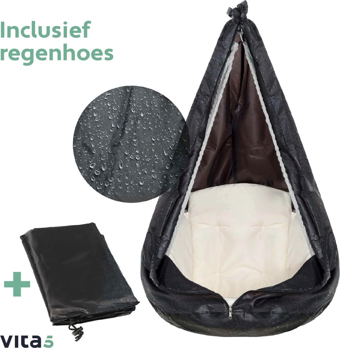 Vita5 Macramé Hangstoel - Voor Binnen En Buiten - Zonder Standaard - Incl. Kussen, Boekenvak En Beschermhoes - Tot 150kg - Beige 10 Vita5 Macramé Hangstoel - Voor Binnen En Buiten - Zonder Standaard - Incl. Kussen, Boekenvak En Beschermhoes - Tot 150kg - Beige - Afbeelding 10