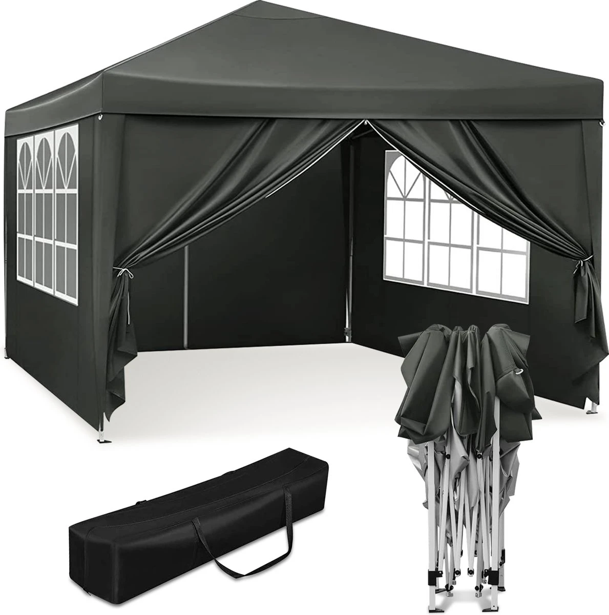Waterdichte Partytent 3x3 Meter Opvouwbaar Met Zijwanden- Paviljoen Met Zijpanelen - Easy Up - Pop-up Tent Met Haringen, Touw En Anti Slip Poten 9 Waterdichte Partytent 3x3 Meter Opvouwbaar Met Zijwanden- Paviljoen Met Zijpanelen - Easy Up - Pop-up Tent Met Haringen, Touw En Anti Slip Poten - Afbeelding 9