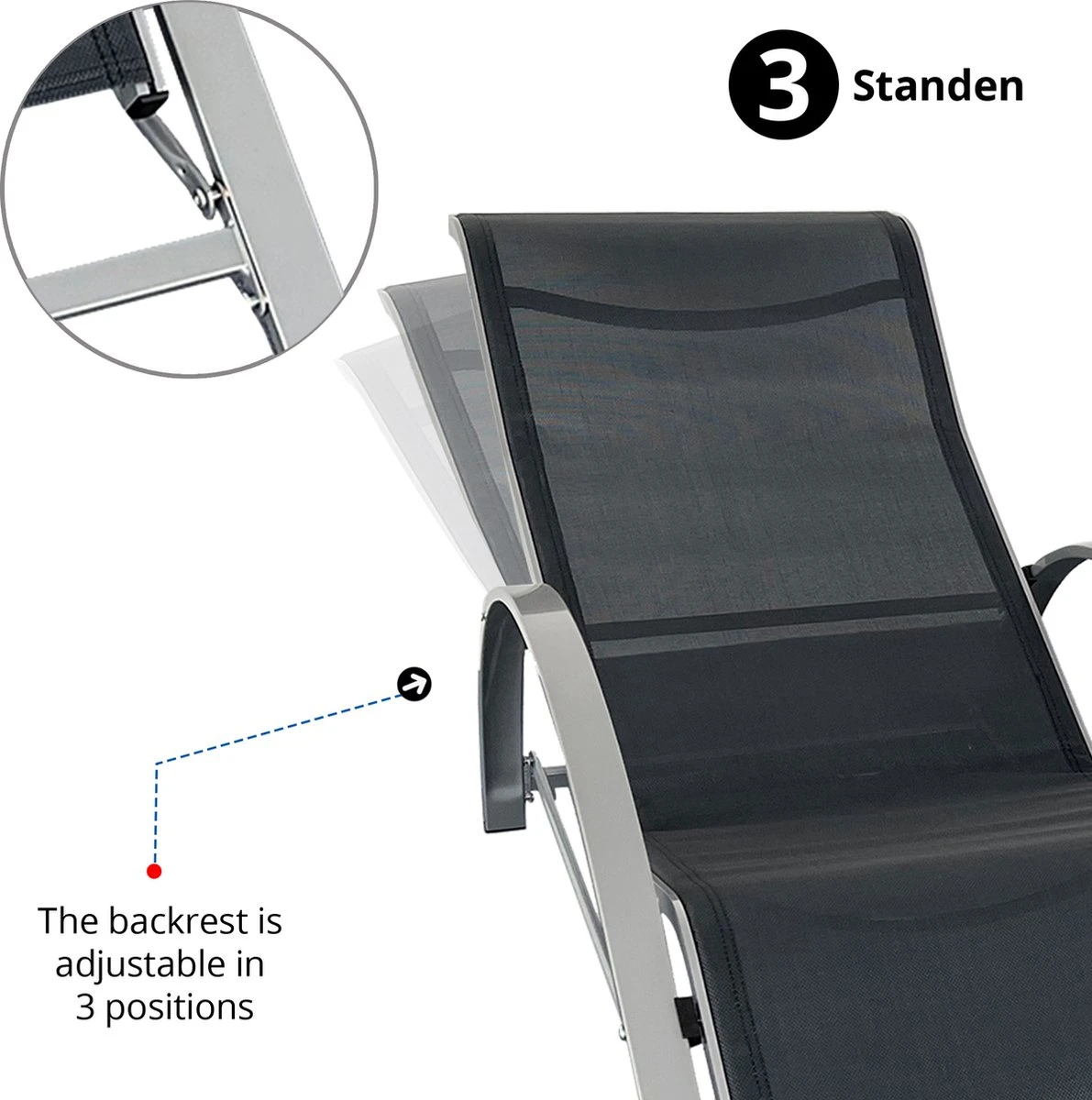 MaxxGarden Ligbed Set - 2 Stuks Zwart - Met Tafel - Sun Loungers - Loungebed 4 MaxxGarden Ligbed Set - 2 Stuks Zwart - Met Tafel - Sun Loungers - Loungebed - Afbeelding 4