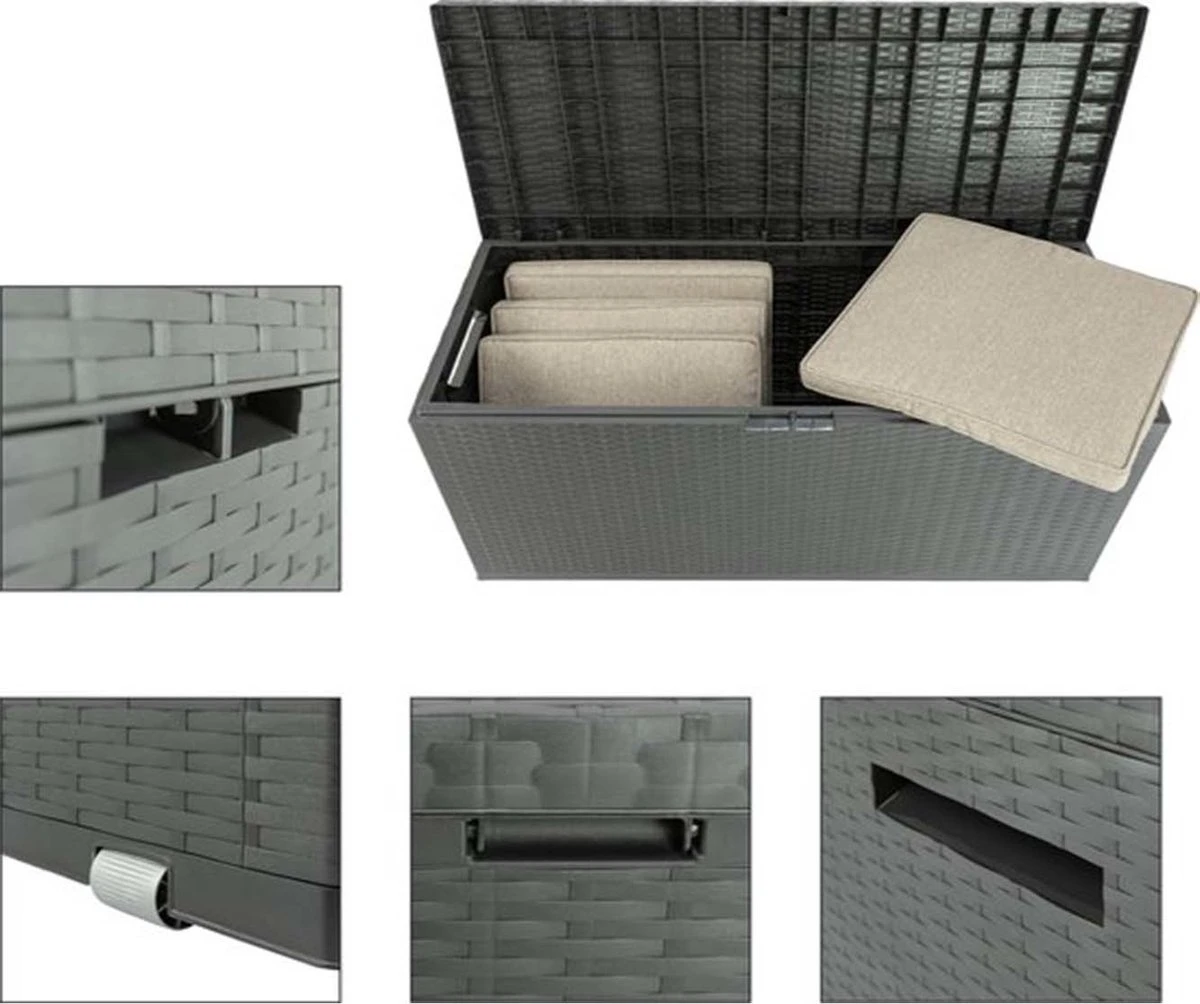 Verrijdbare Tuinkussen Opbergbox - Rattan Look - Zwart - 350 Liter 2 Verrijdbare Tuinkussen Opbergbox - Rattan Look - Zwart - 350 Liter - Afbeelding 2