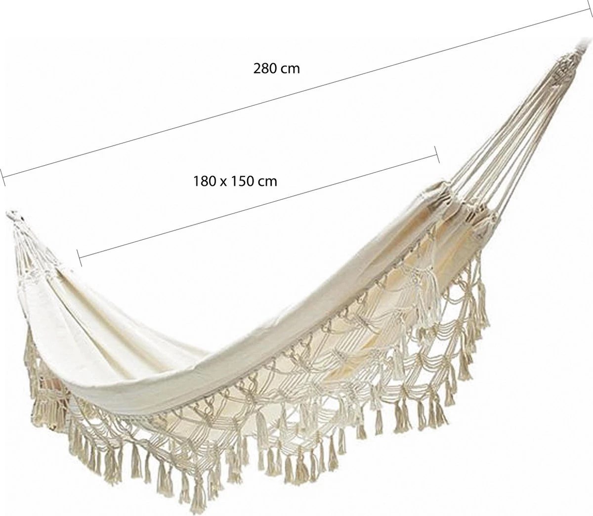 QUVIO Hangmat Voor In De Tuin - Tuinstoelen - Reishangmat Voor Camping, Outdoor En Reizen - Hamock - Katoen Ademend - Maximale Belasting Van 250KG - Lig Oppervlak Van 180 Cm - Geschikt Voor 1 Persoon - Beige 2 QUVIO Hangmat Voor In De Tuin - Tuinstoelen - Reishangmat Voor Camping, Outdoor En Reizen - Hamock - Katoen Ademend - Maximale Belasting Van 250KG - Lig Oppervlak Van 180 Cm - Geschikt Voor 1 Persoon - Beige - Afbeelding 2