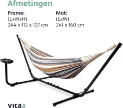 Vita5 Hangmat Met Standaard – 2 Persoons – Incl. Bekerhouder – 205kg Draaggewicht – Blauw/Wit/Bruin -Fijne Tuinmeubelwinkel 1200x1056 1