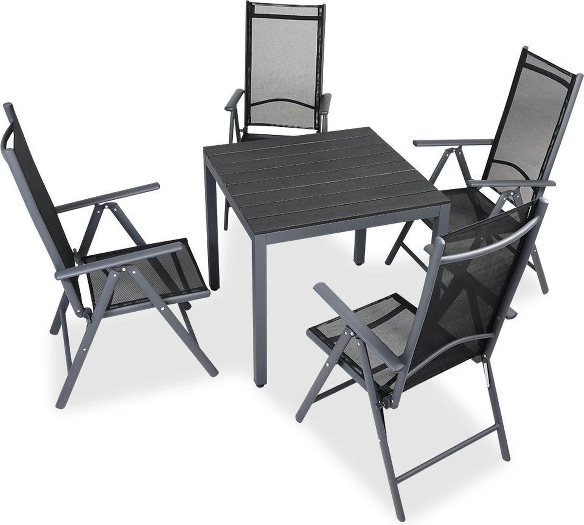 Tuinset 4 + 1 Klapstoelen Tuintafel – Aluminium 80x80cm - Grijs 15 Tuinset 4 + 1 Klapstoelen Tuintafel – Aluminium 80x80cm - Grijs - Afbeelding 15