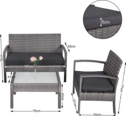 Casaria Polyrattan Loungeset – 2 Stoelen 1 Bank 1 Tafel - Antraciet -Fijne Tuinmeubelwinkel 1200x1104 3