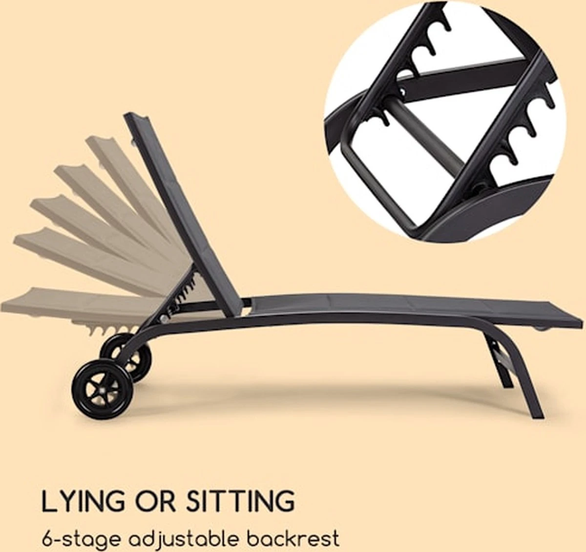 Blumfeldt Limala Tuinstoel - Ligstoel - Relaxstoel - Rugleuning In 6 Standen Verstelbaar - 2 Vielen - Draagkracht: Max. 150 Kg 3 Blumfeldt Limala Tuinstoel - Ligstoel - Relaxstoel - Rugleuning In 6 Standen Verstelbaar - 2 Vielen - Draagkracht: Max. 150 Kg - Afbeelding 3