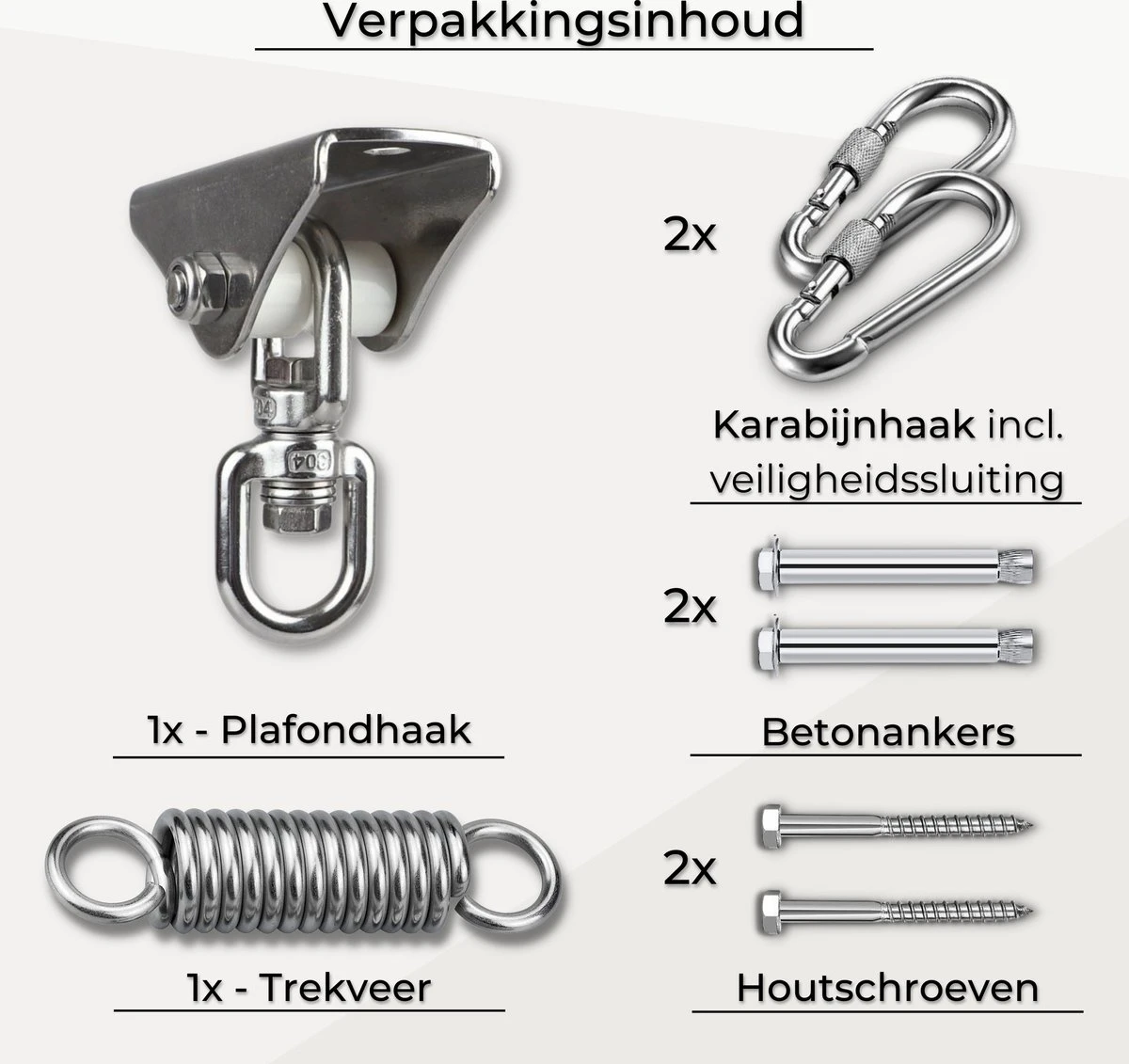 LFSY - Ophangsysteem - Universele Plafondhaak - Hangstoelen Binnen & Buiten - Ophanghaak – Bokszakken - Verandastoel - Zware Veer - RVS – 450kg – M8 6 LFSY - Ophangsysteem - Universele Plafondhaak - Hangstoelen Binnen & Buiten - Ophanghaak – Bokszakken - Verandastoel - Zware Veer - RVS – 450kg – M8 - Afbeelding 6