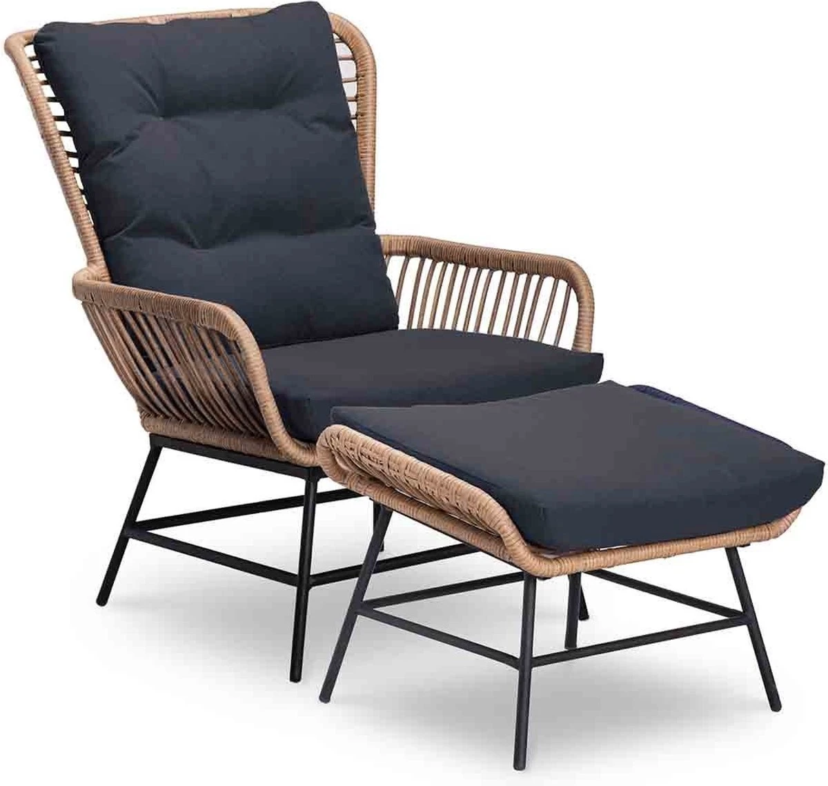 BUITEN Living Dex Wicker Loungestoel Tuin Incl. Wicker Voetenbank | Wicker + Aluminium | Bamboe Antraciet 9 BUITEN Living Dex Wicker Loungestoel Tuin Incl. Wicker Voetenbank | Wicker + Aluminium | Bamboe Antraciet - Afbeelding 9