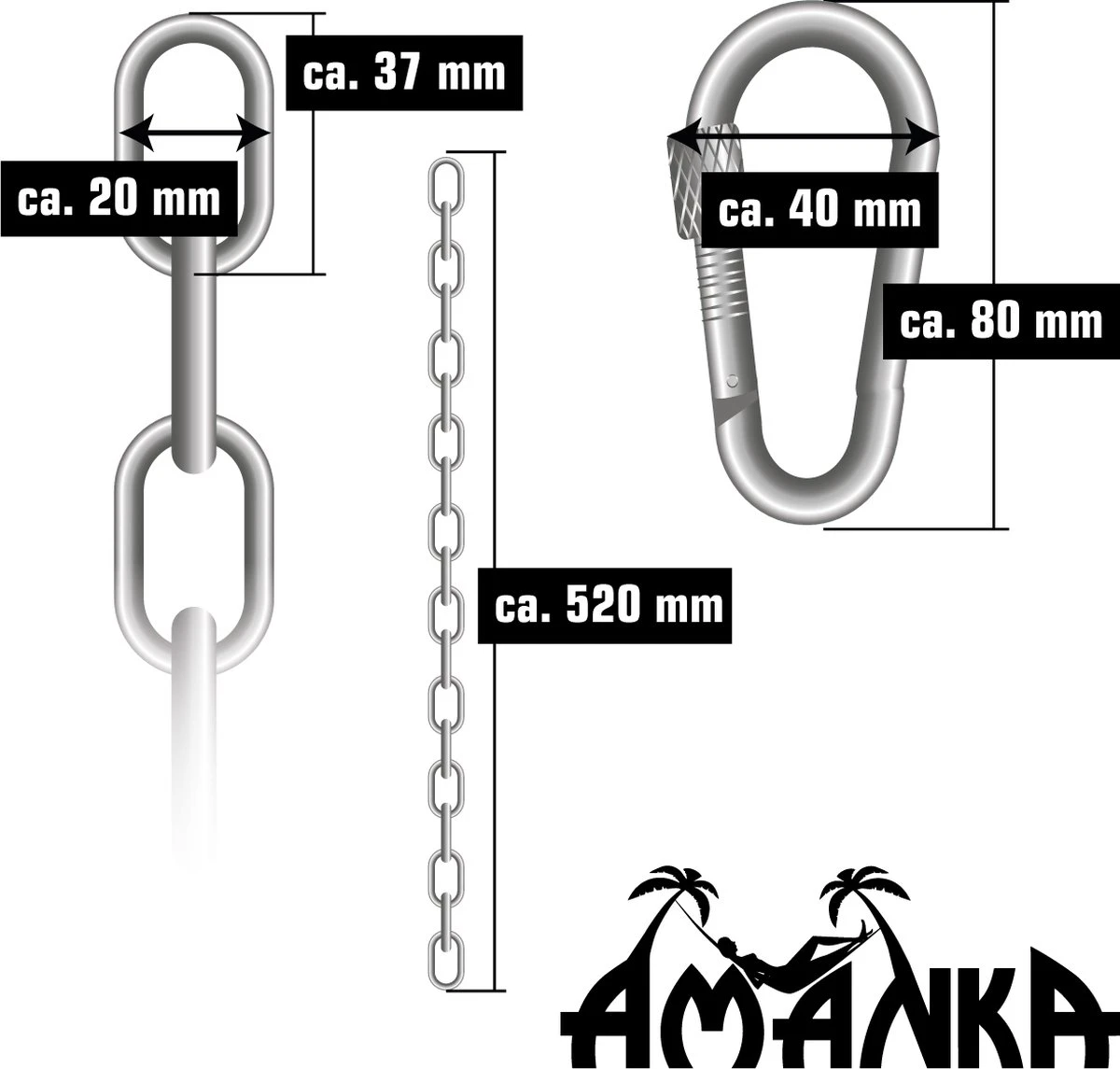 2x 50cm Hangende Stoelketting Tot 230kg - 4 Karabiners - Schommel Hangmat Bokszak Ophanging 5 2x 50cm Hangende Stoelketting Tot 230kg - 4 Karabiners - Schommel Hangmat Bokszak Ophanging - Afbeelding 5