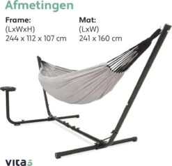 Vita5 Hangmat Met Standaard – 2 Persoons – Incl. Bekerhouder – 205kg Draaggewicht – Grijs 17 Vita5 Hangmat Met Standaard – 2 Persoons – Incl. Bekerhouder – 205kg Draaggewicht – Grijs -Fijne Tuinmeubelwinkel 1200x1155 4