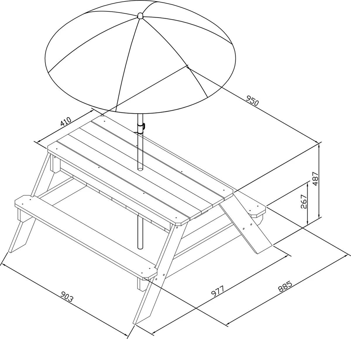 AXI Nick Zand & Water Picknicktafel In Antraciet/Bruin - Parasol Blauw/Wit - Picknick Tafel Voor Kinderen Van Hout 5 AXI Nick Zand & Water Picknicktafel In Antraciet/Bruin - Parasol Blauw/Wit - Picknick Tafel Voor Kinderen Van Hout - Afbeelding 5