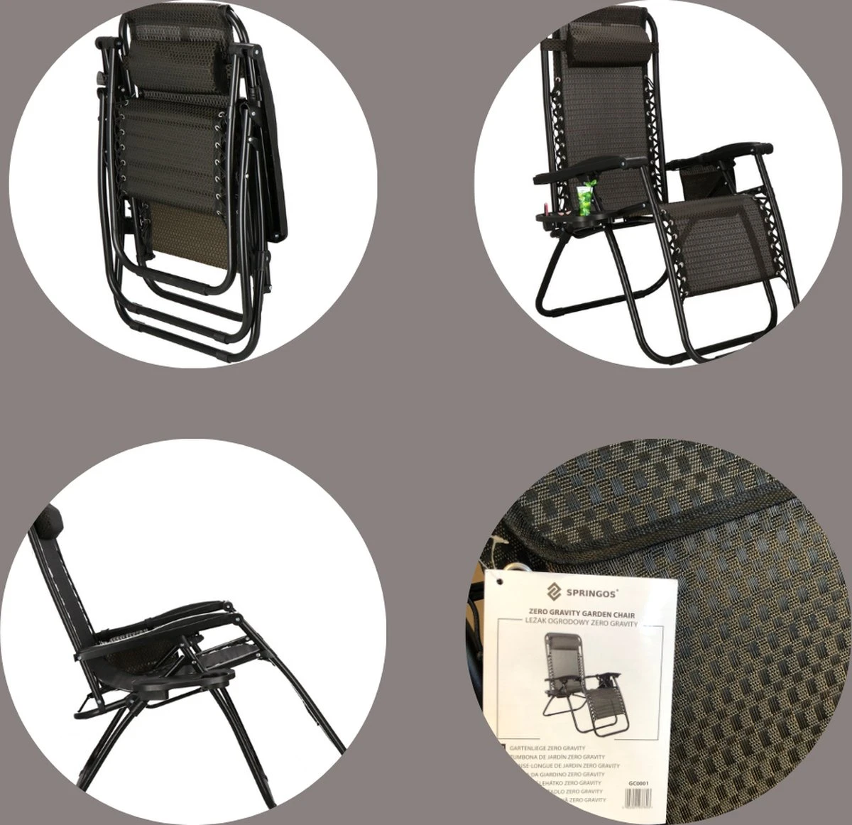 Springos Tuinstoel | Ligstoel | Opvouwbaar | Verstelbaar | Ergonomische Hoofdsteun | Bruin / Zwart 2 Springos Tuinstoel | Ligstoel | Opvouwbaar | Verstelbaar | Ergonomische Hoofdsteun | Bruin / Zwart - Afbeelding 2