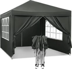 Waterdichte Partytent 3x3 Meter Opvouwbaar Met Zijwanden- Paviljoen Met Zijpanelen - Easy Up - Pop-up Tent Met Haringen, Touw En Anti Slip Poten