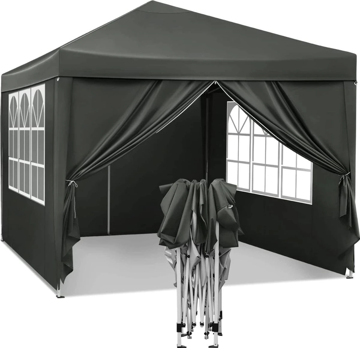 Waterdichte Partytent 3x3 Meter Opvouwbaar Met Zijwanden- Paviljoen Met Zijpanelen - Easy Up - Pop-up Tent Met Haringen, Touw En Anti Slip Poten