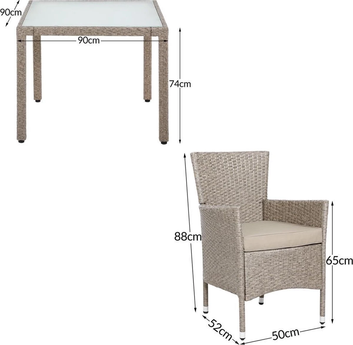 Casaria Polyrattan Tuinset - 4 Stoelen & Tafel 90x90 Cm - Beige Grijs 8 Casaria Polyrattan Tuinset - 4 Stoelen & Tafel 90x90 Cm - Beige Grijs - Afbeelding 8