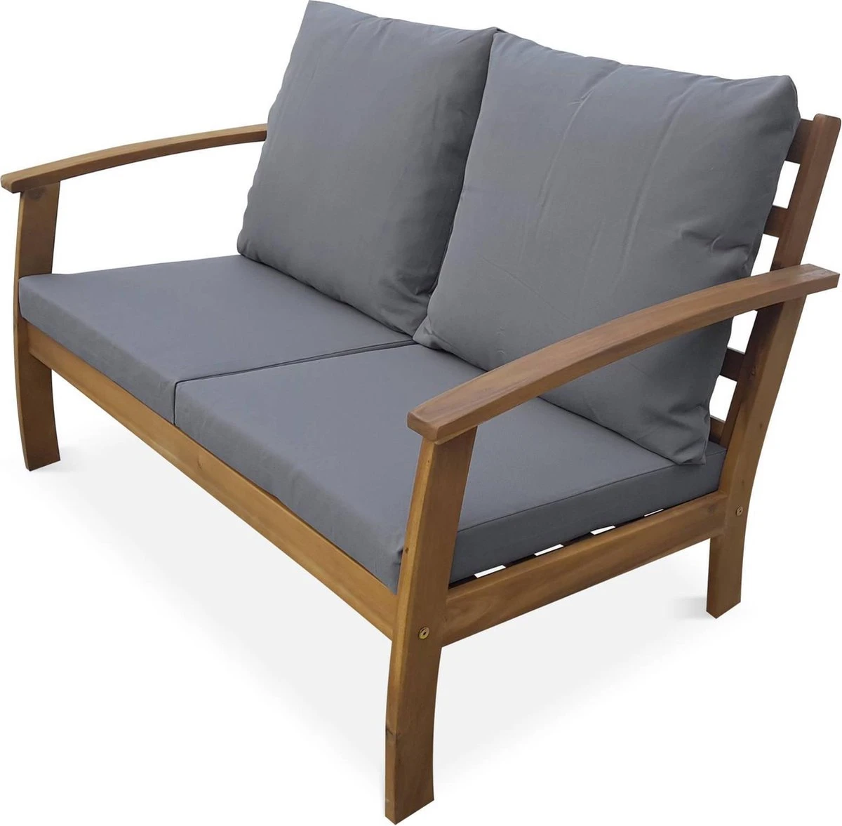 Houten Loungeset 4 Plaatsen - Ushuaïa - Grijs Kussens, Bank, Fauteuils En Lage Tafel Van Acacia, Design 2 Houten Loungeset 4 Plaatsen - Ushuaïa - Grijs Kussens, Bank, Fauteuils En Lage Tafel Van Acacia, Design - Afbeelding 2