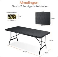 Lenx Klaptafel - Inklapbare Tafel - Opvouwbare Tuintafel - Vouwtafel - Inclusief Handvat En 2 Tafelkleden - 180x75x74cm - 6 Tot 8 Personen -Fijne Tuinmeubelwinkel 1200x1179 1