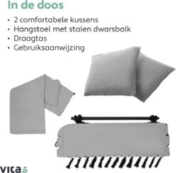Vita5 XXL Hangstoel | Binnen&Buiten Hangnest | Incl. 2 Kussens En Boekenvak | Volwassenen&Kinderen | Hangmatstoel Tot 225kg | Grijs 19 Vita5 XXL Hangstoel | Binnen&Buiten Hangnest | Incl. 2 Kussens En Boekenvak | Volwassenen&Kinderen | Hangmatstoel Tot 225kg | Grijs -Fijne Tuinmeubelwinkel 1200x1181 2