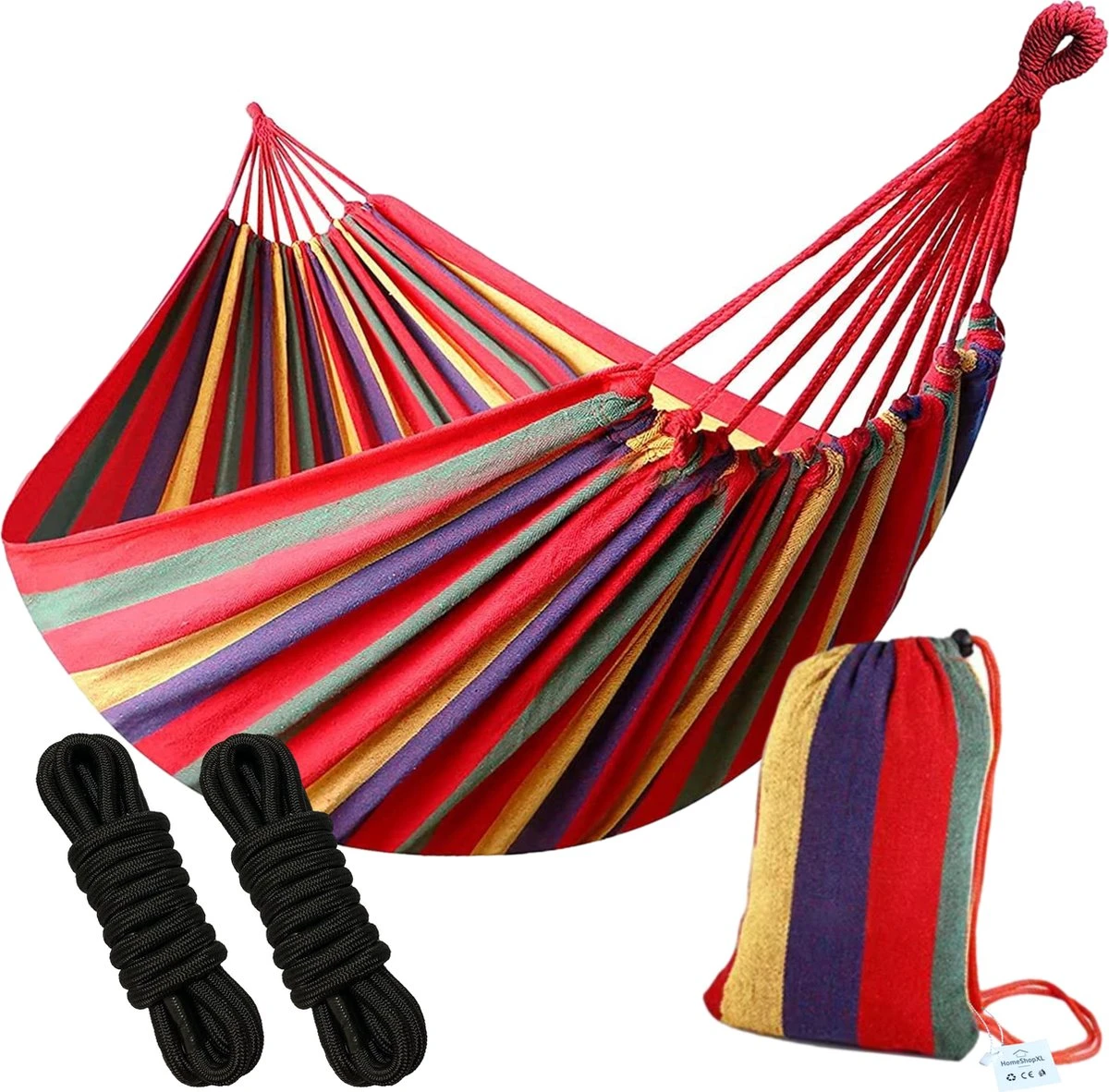 Dubbele Hangmat Rood - 1 Of 2 Persoons - Lig Oppervlak 190x150cm - Lengte 260cm 1 Dubbele Hangmat Rood - 1 Of 2 Persoons - Lig Oppervlak 190x150cm - Lengte 260cm