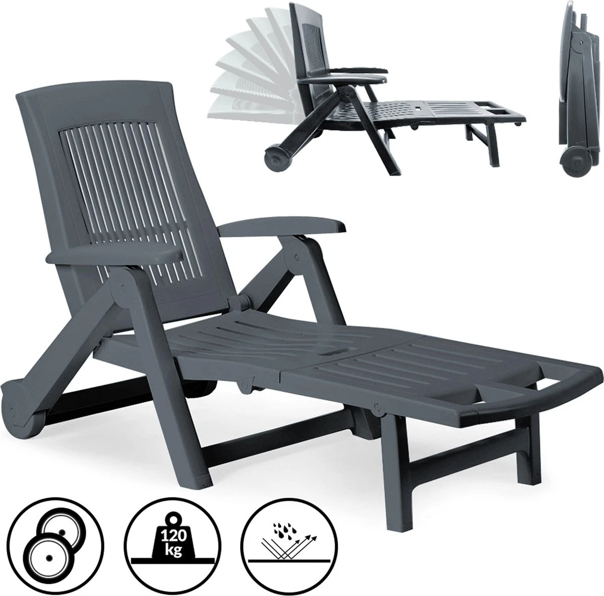 Casaria Ligstoel Zircone – Verstelbaar/Wielen Tot 120 Kg – Antraciet 7 Casaria Ligstoel Zircone – Verstelbaar/Wielen Tot 120 Kg – Antraciet - Afbeelding 7