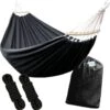 Dubbele Hangmat Zwart Met Spreidstok - 1 Of 2 Persoons - Lig Oppervlak 190x150cm - Lengte 260cm