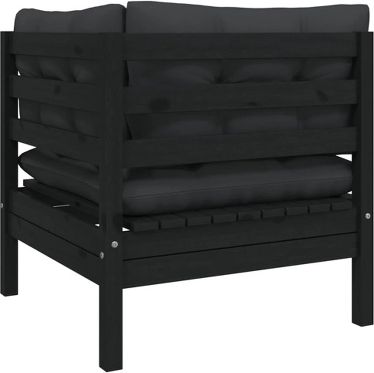 VidaXL 3-delige Loungeset Met Kussens Massief Grenenhout Zwart 11 VidaXL 3-delige Loungeset Met Kussens Massief Grenenhout Zwart - Afbeelding 11