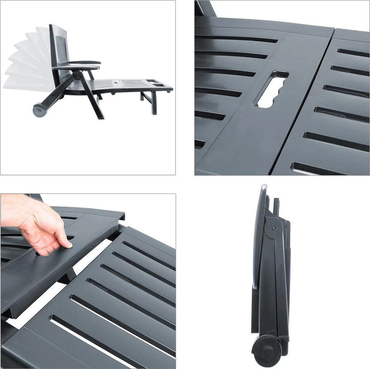 Casaria Ligstoel Zircone – Verstelbaar/Wielen Tot 120 Kg – Antraciet 3 Casaria Ligstoel Zircone – Verstelbaar/Wielen Tot 120 Kg – Antraciet - Afbeelding 3