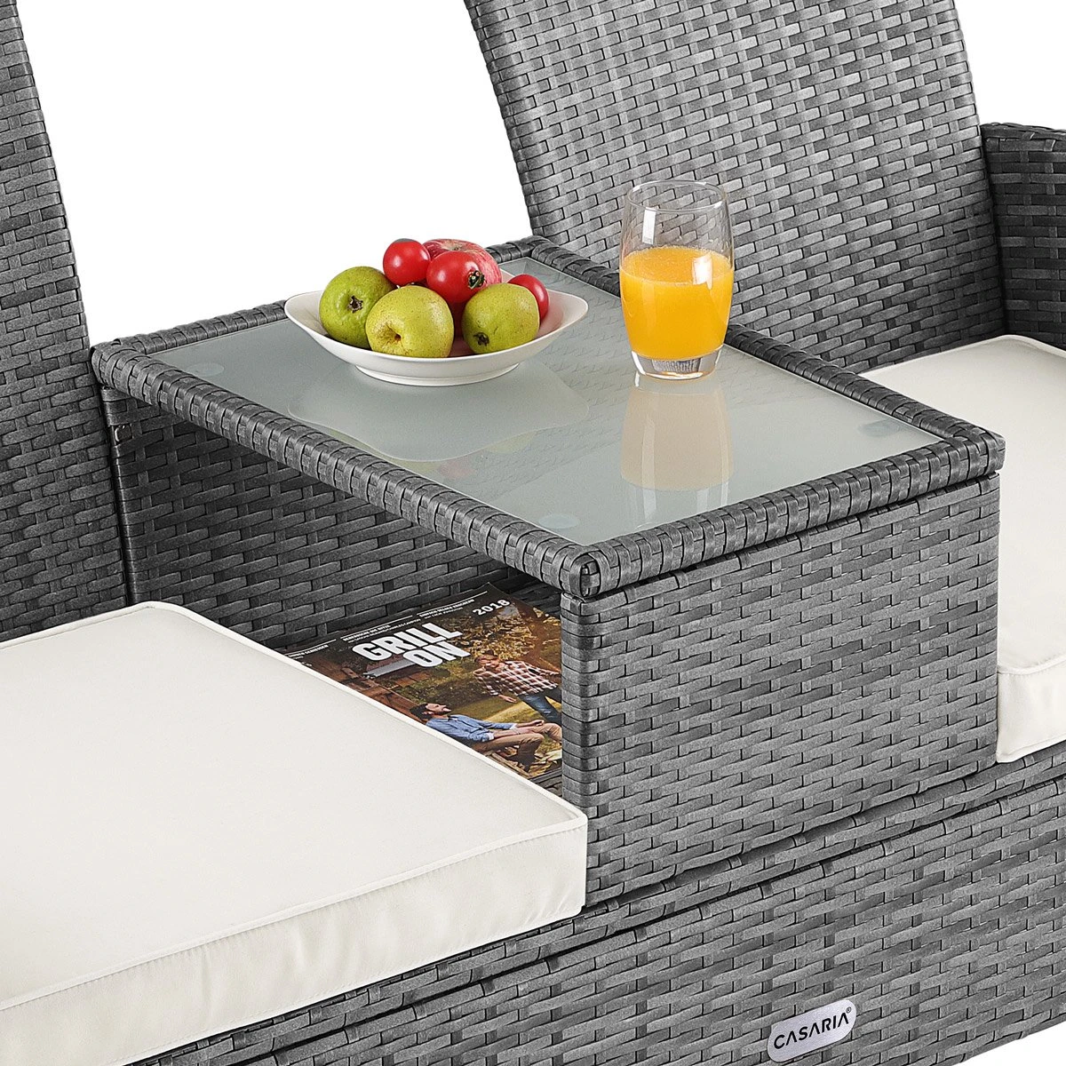 Casaria Polyrattan Tuinbank - Incl. Tafel & Kussens 7 Cm - Grijs 5 Casaria Polyrattan Tuinbank - Incl. Tafel & Kussens 7 Cm - Grijs - Afbeelding 5