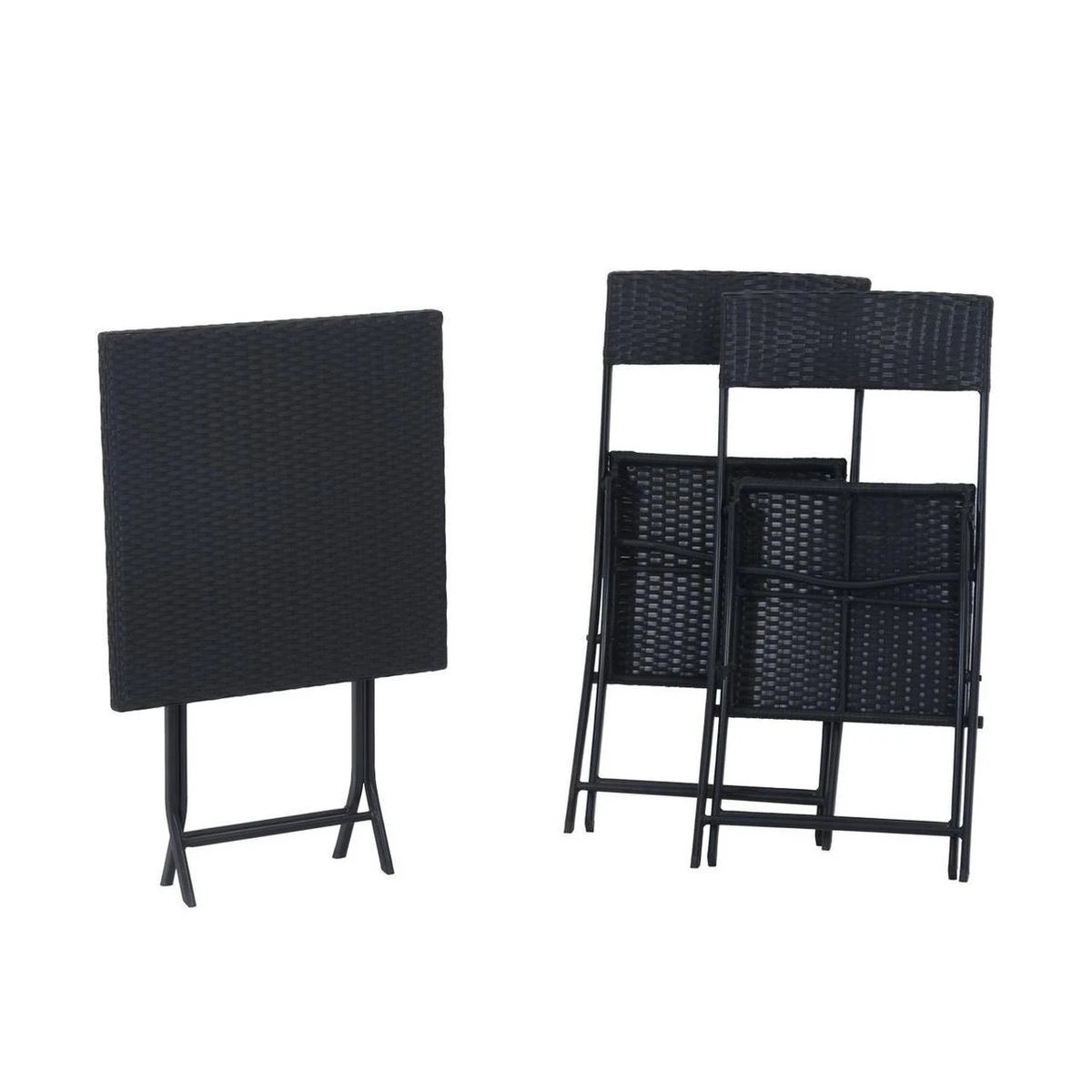 Merkloos 3-delige Bistroset Poly Rattan - Inklapbaar - Balkon Tuinmeubelset - Zwart 2 Merkloos 3-delige Bistroset Poly Rattan - Inklapbaar - Balkon Tuinmeubelset - Zwart - Afbeelding 2