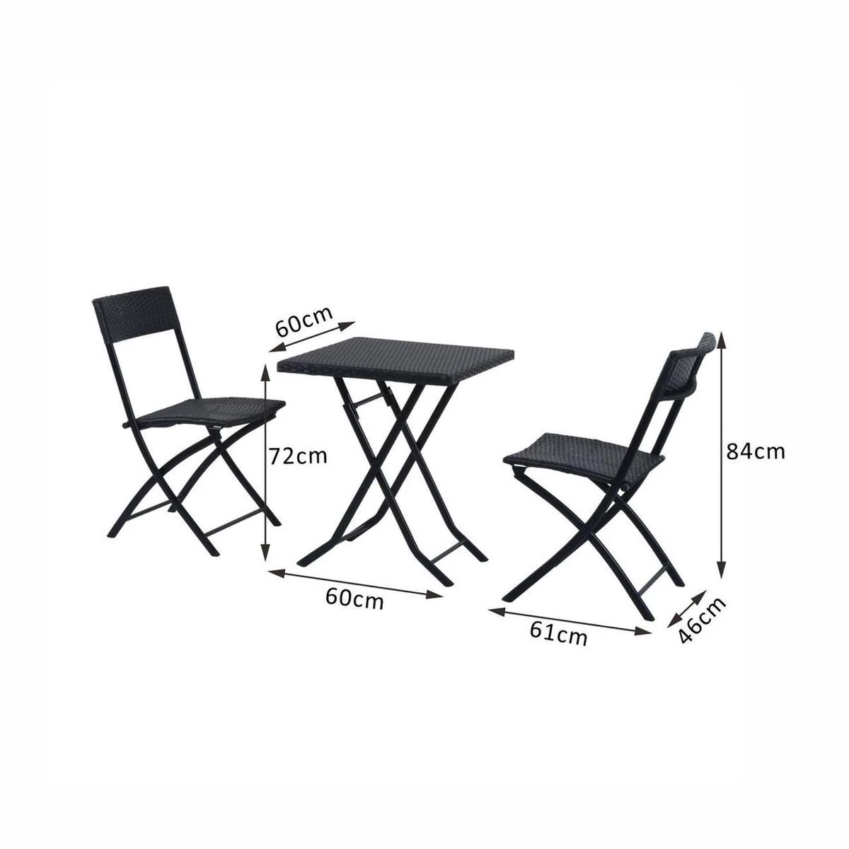 Merkloos 3-delige Bistroset Poly Rattan - Inklapbaar - Balkon Tuinmeubelset - Zwart 6 Merkloos 3-delige Bistroset Poly Rattan - Inklapbaar - Balkon Tuinmeubelset - Zwart - Afbeelding 6