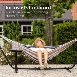 Vita5 Hangmat Met Standaard – 2 Persoons – Incl. Bekerhouder – 205kg Draaggewicht – Blauw/Wit/Bruin -Fijne Tuinmeubelwinkel 1200x1200 1093